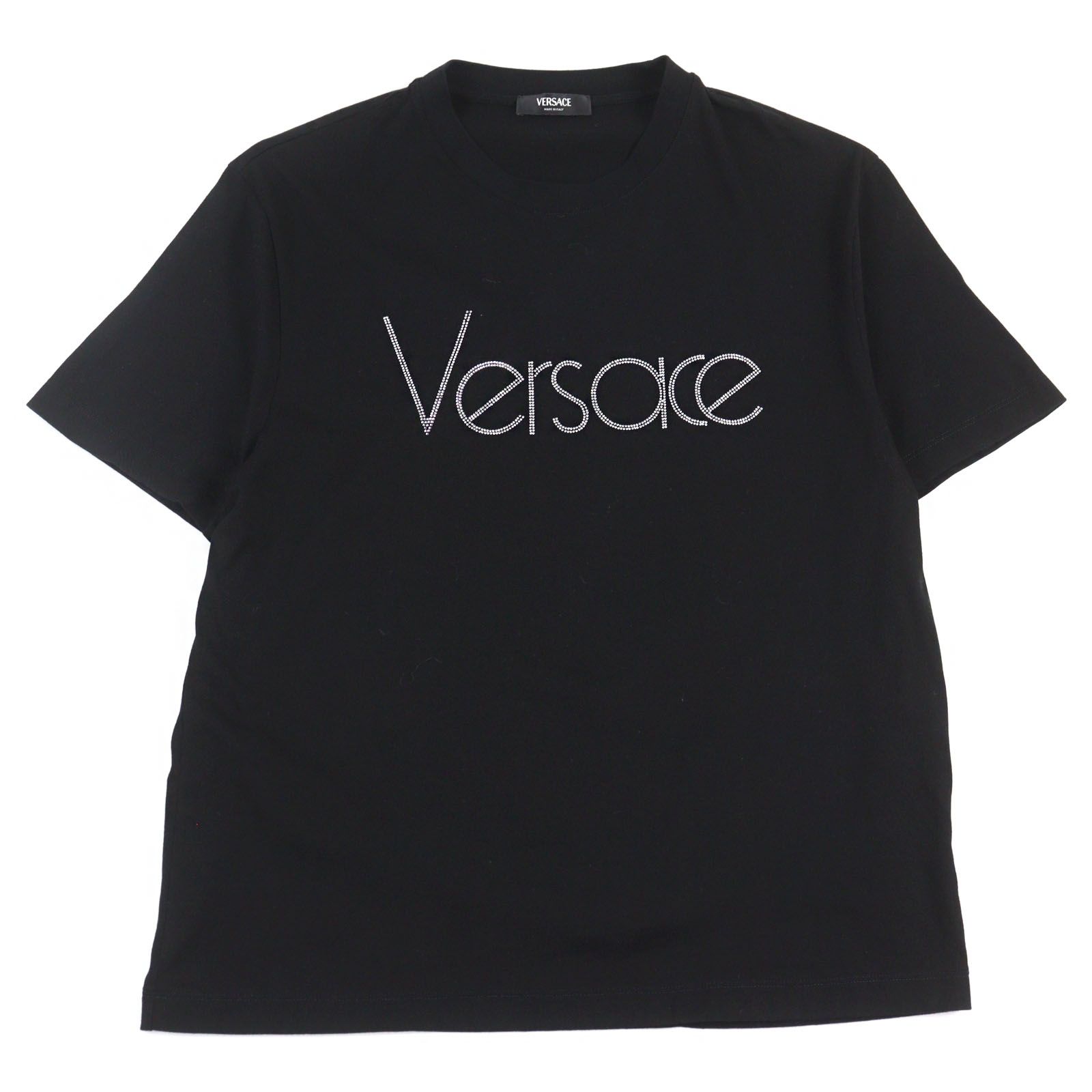 【VERSACE】ヴェルサーチェ ロゴ コットンTシャツ 国内発 極美品○VERSACE ヴェルサーチ コットン100% ビジューロゴ