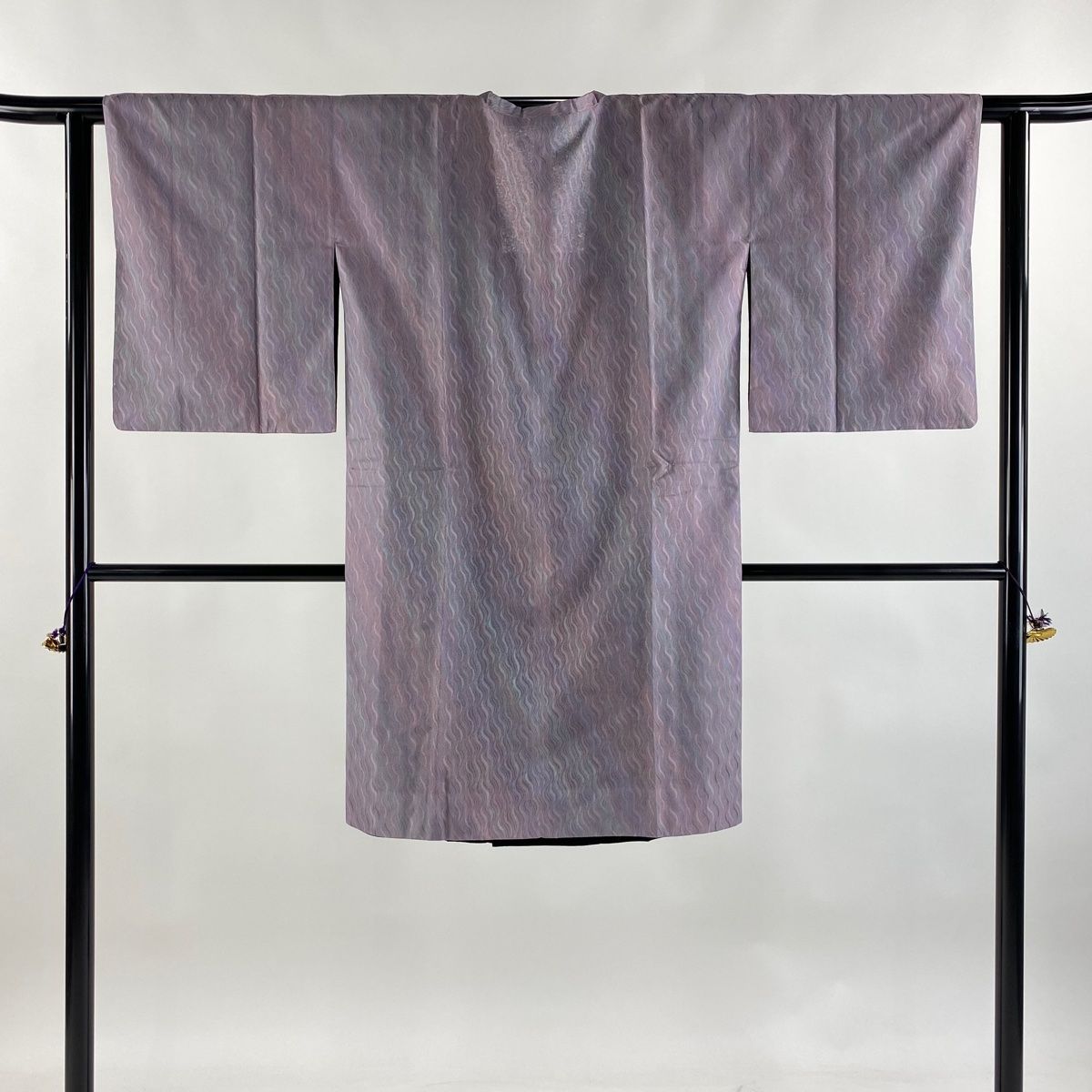 道行 身丈103.5cm 裄丈62cm S 和装コート 角衿 やまと リバーシブル よろけ縞 灰紫 正絹 名品