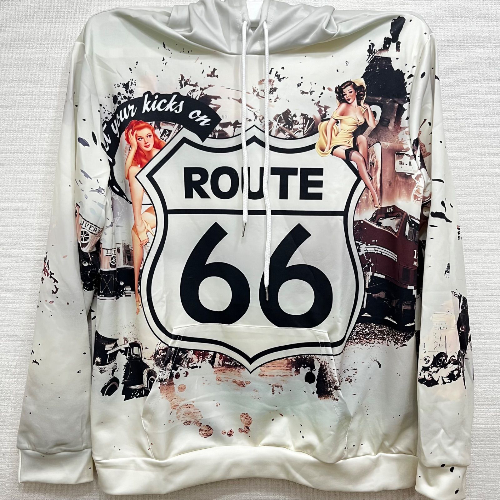 新品 ルート66 パーカー フーディー グラフィックプリント バイク 