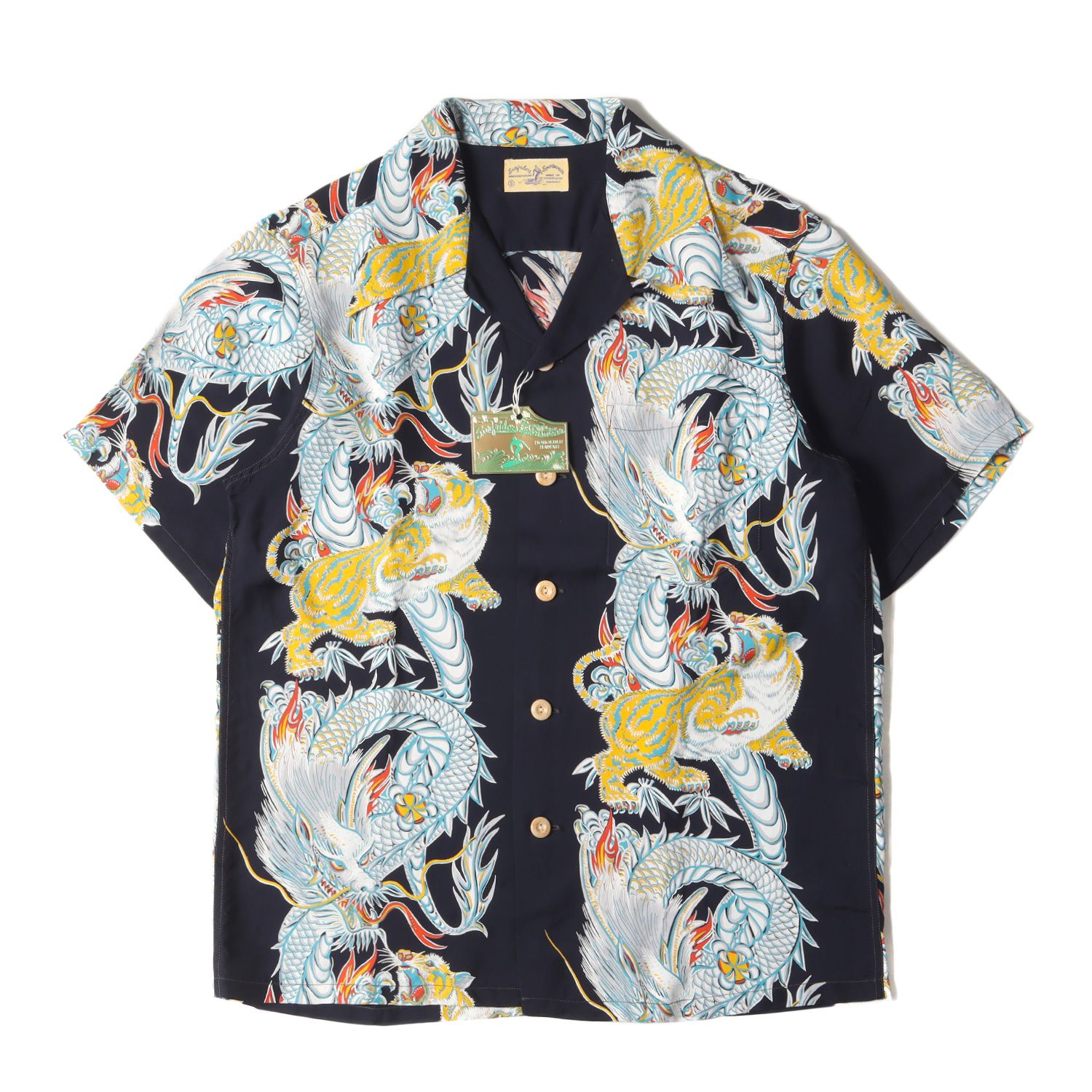 レーヨンアロハシャツ虎VS龍M新品未使用タグ付 ZARA ザラ 和柄 虎 タイガー 花柄レーヨン アロハシャツ 柄
