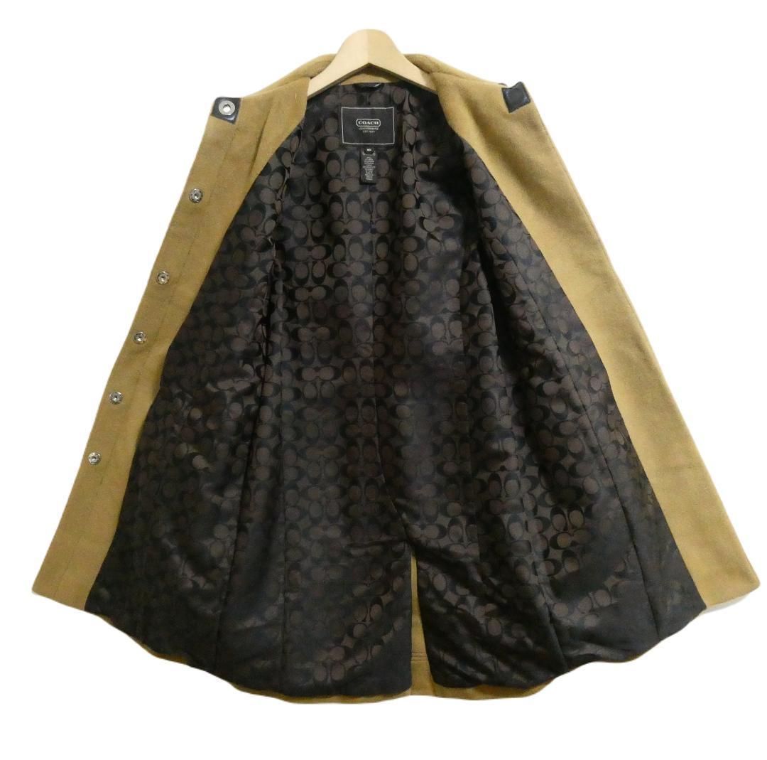 美品　コーチ　ステンカラーコート　裏地シグネチャー柄　比翼ボタン　S 美品コーチステンカラーコート裏地シグネチャー柄比翼ボタンS