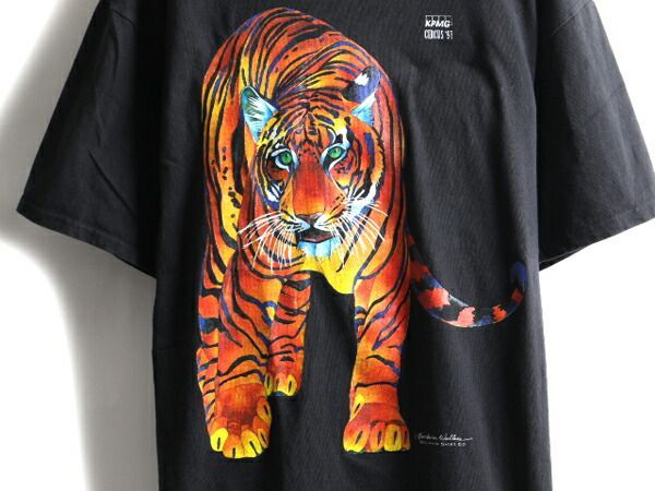 Tシャツ/カットソー(半袖/袖なし)90s 人気 黒 ☆ タイガー アニマル 