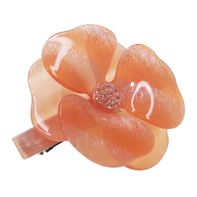 美人髪 カメリア バレッタ ラグジュアリー ちょっと大きめＬサイズ ハイブランド アセテート樹脂 オレンジピンク
