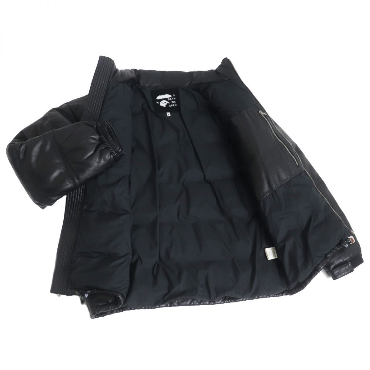 良品□A BATHING APE エイプ LEATHER CLASSIC DOWN JACKET シープ ...