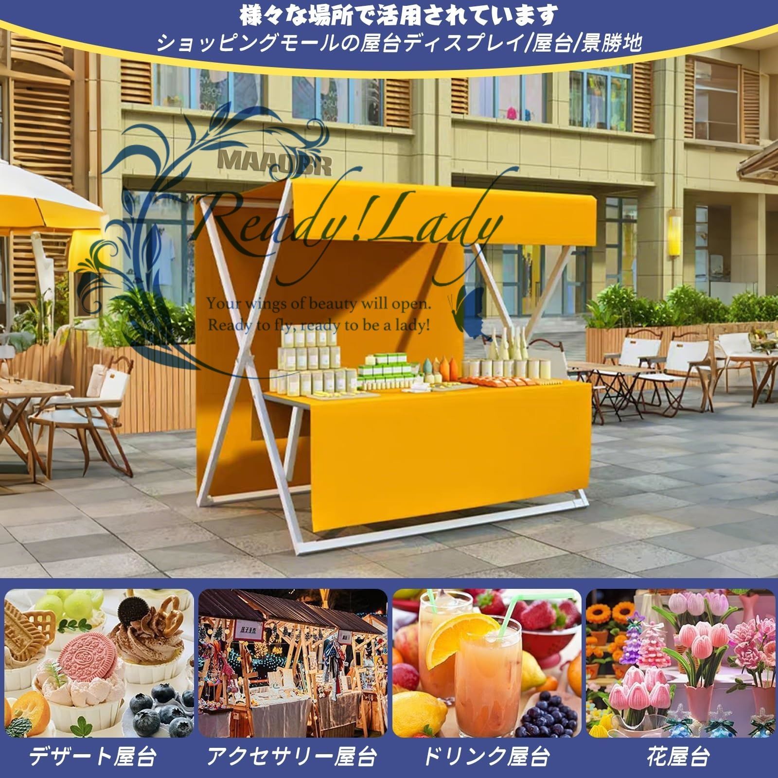 屋台ブース 仮設屋台セット 折りたたみ式 金属製フレーム 幅150|200×奥行144×高さ200cm 軽量設計 移動 簡単組み立て 露店 販促イベント 出店 屋外販売ブース 耐荷重250kg ベージュ 150x144x200cm VIECLAMMALAYSIA_COM