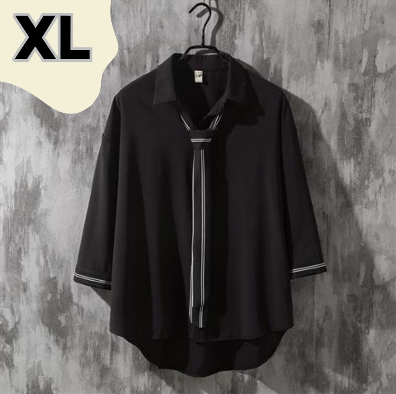 ストライプ ネクタイ付き シャツ 韓国 秋服 メンズ レディース XL ブラック 長袖シャツ メンズ レディース カジュアルシャツ ネクタイ付き