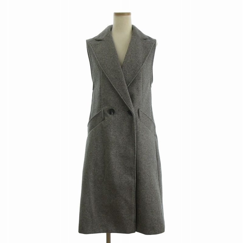 ザラ ZARA 美品 ノースリーブコート ロング丈 無地 フロントボタン グレー XS