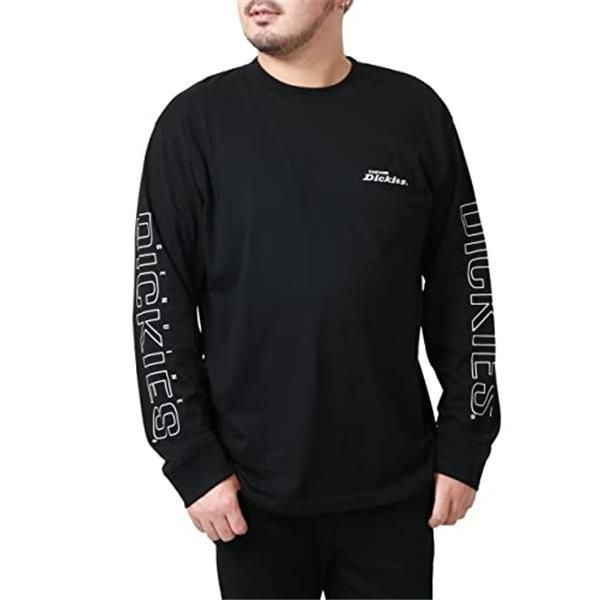 ブラック_4L [ジェニュインディッキーズ] Tシャツ メンズ 大きいサイズ 長袖 刺繍 ロゴ LL-5L 綿100 カジュアル ロンＴ ティーシャツ  ブラック