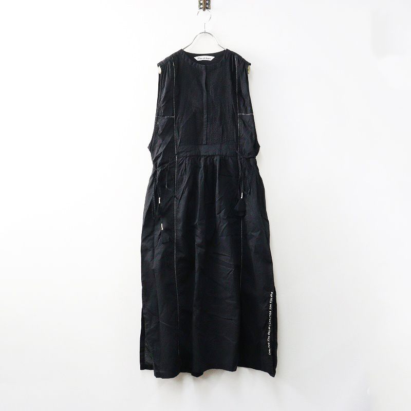 2025SS ポルテデブトン Porter des boutons ラダーエンブロイダリーワンピース ブラック ノースリーブ ドレス 刺繍 2400014623284