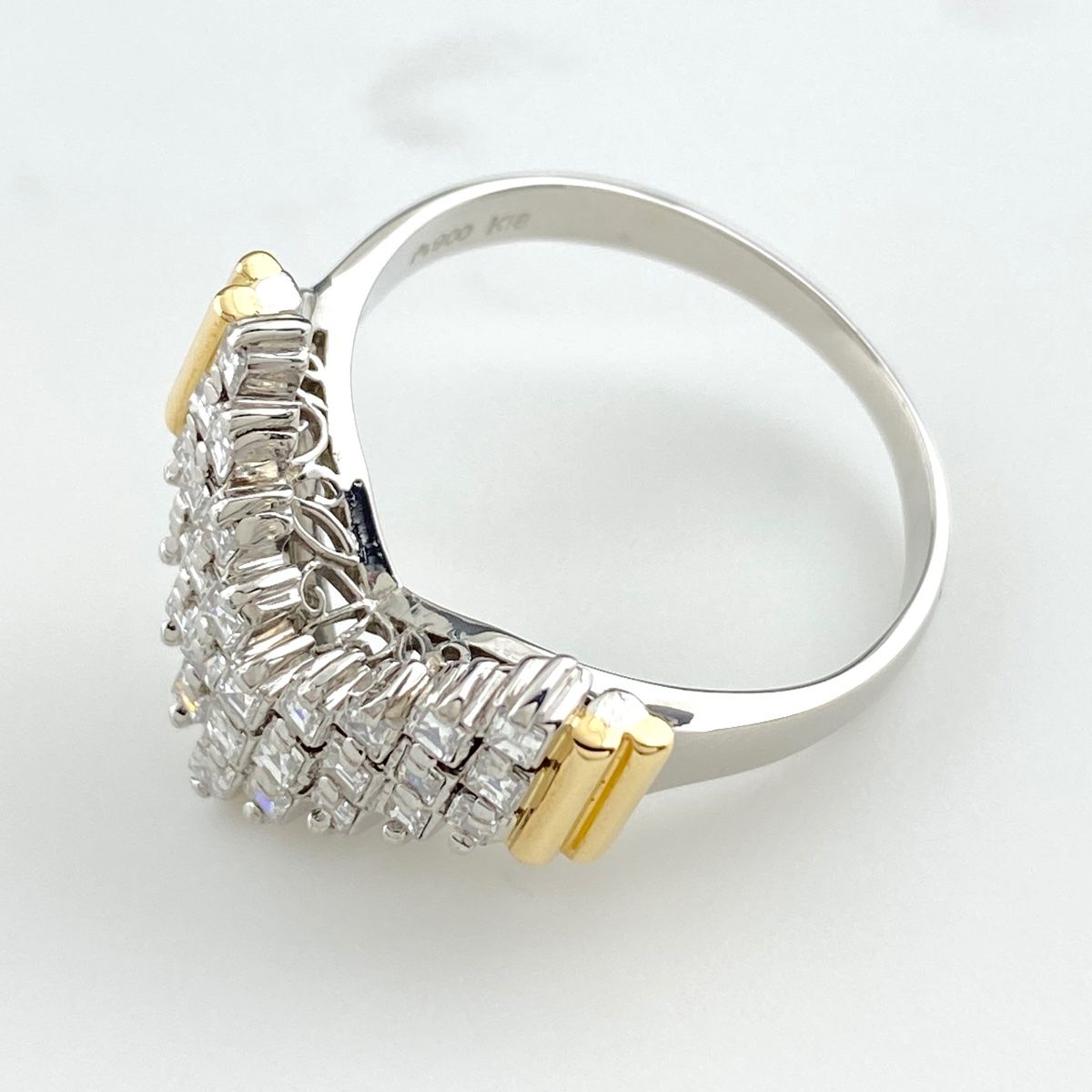 メレダイヤ デザインリング プラチナ K18 イエローゴールド 指輪 