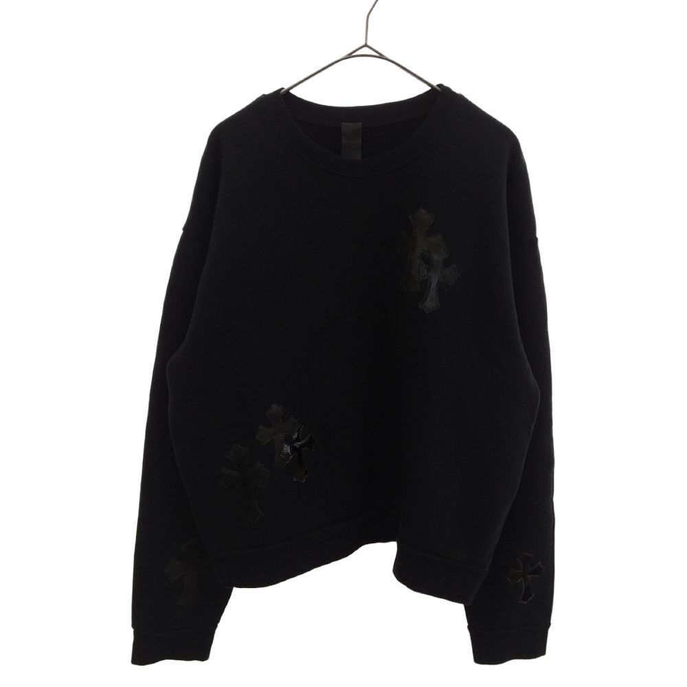 CHROME HEARTS (クロムハーツ) 22SS GRP Y NOT Crewneck Sweat ワイノット クルーネック  スウェットトレーナー ハラコ パテント ラムレザー クロスパッチ ブラック54センチ肩幅