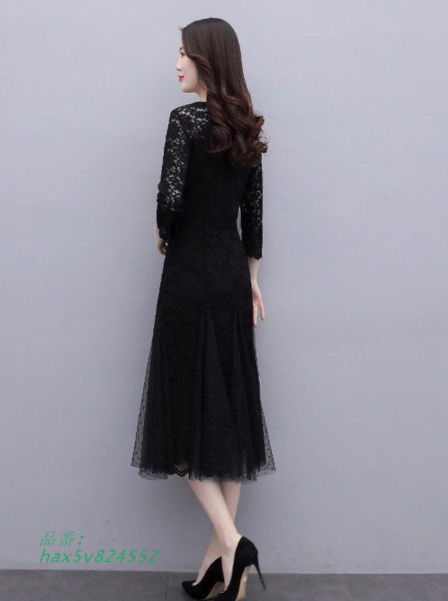 パーティードレス 結婚式 お呼ばれドレス ワンピースドレス Aライン 膝丈 ドレス 黒 長袖 花柄 3L 40代 30代 レース 袖あり 切り替え 大きいサイズ 20代 hax5v824552 MAAHADDERANG_COM