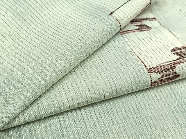 平和屋着物▽上質な紬 単衣 短冊流水文 正絹 AABC7506jh