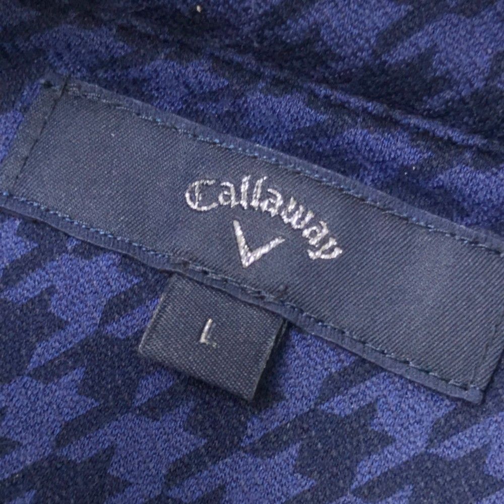 サイズ：L CALLAWAY キャロウェイ  長袖ポロシャツ 千鳥柄 ネイビー系 [240101417977] ゴルフウェア メンズ ストスト CALLAWAY キャロウェイ 長袖ポロシャツ 千鳥柄 ネイビー系