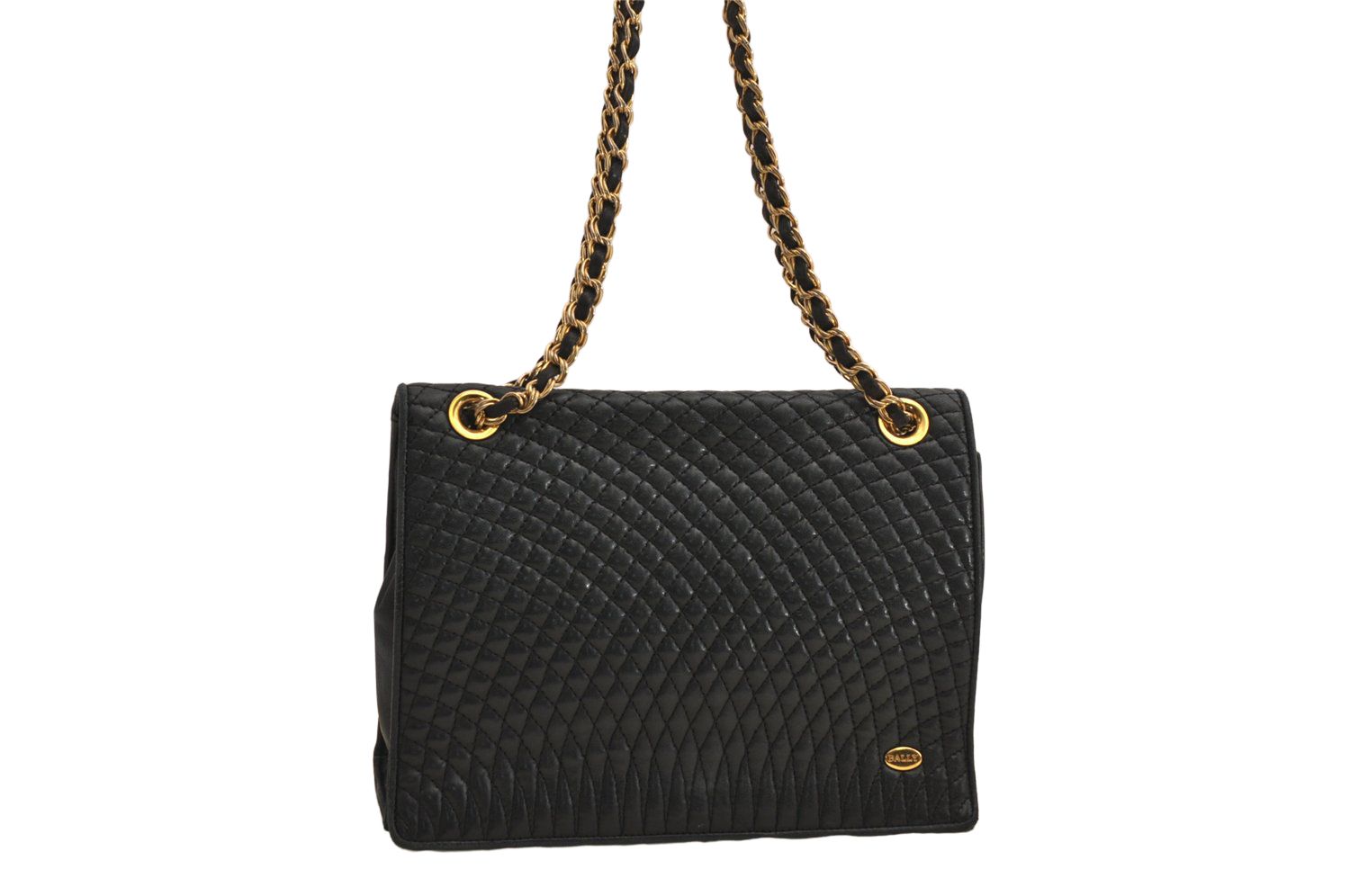 BALLY バリー キルティング レザー チェーン ショルダークロスボディーバッグ 財布 ブラック 7616M