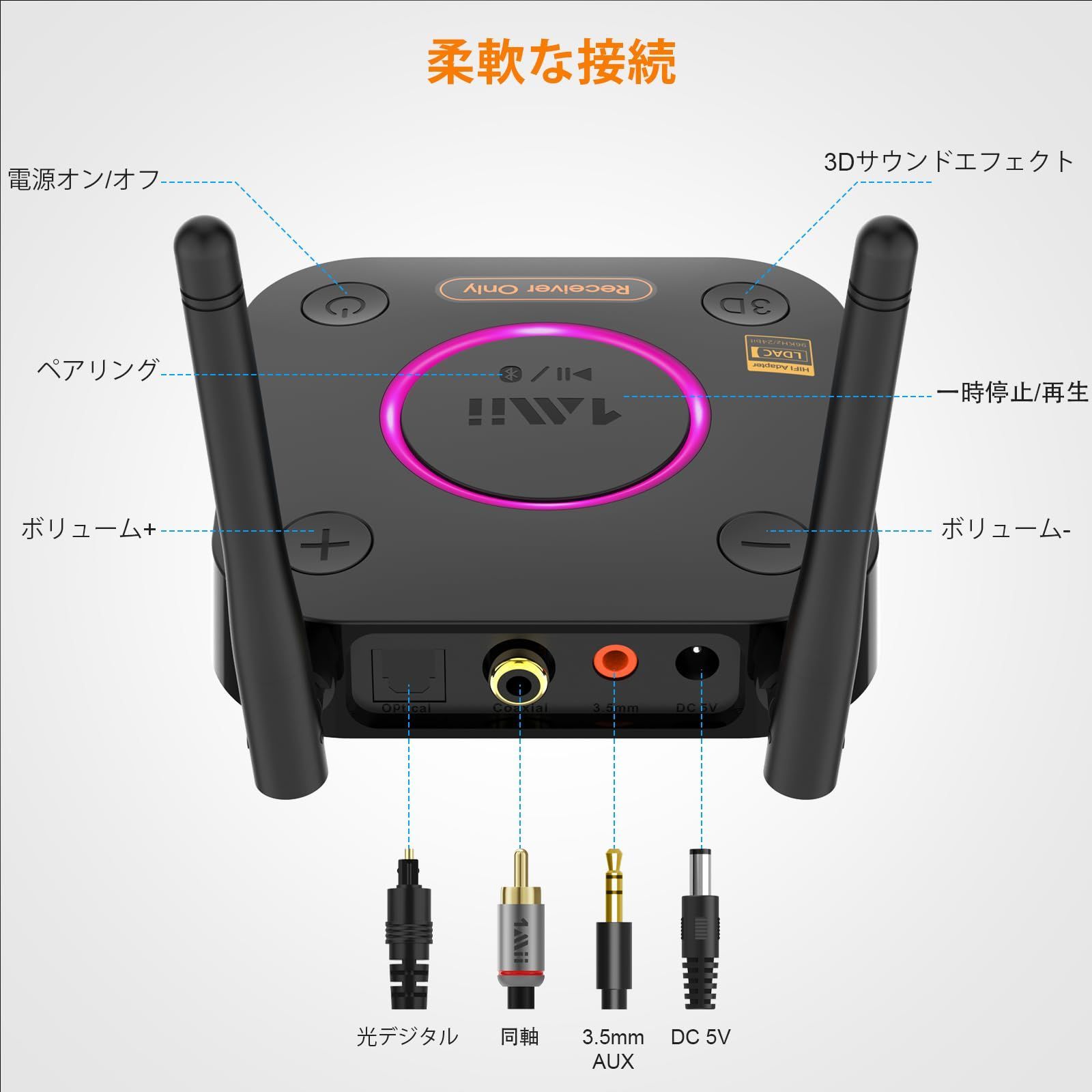 1Mii Bluetooth レシーバー オーディオ LDAC ブルートゥース 5.2