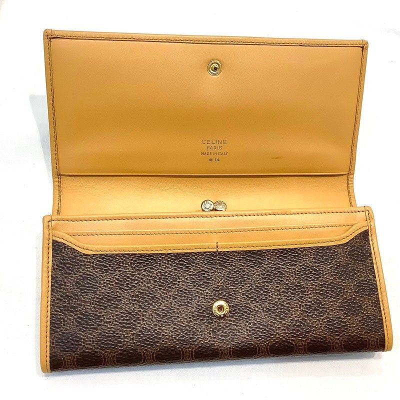 セリーヌ（CELINE）マカダム柄PVCガマ口長財布 ダークブラン M14