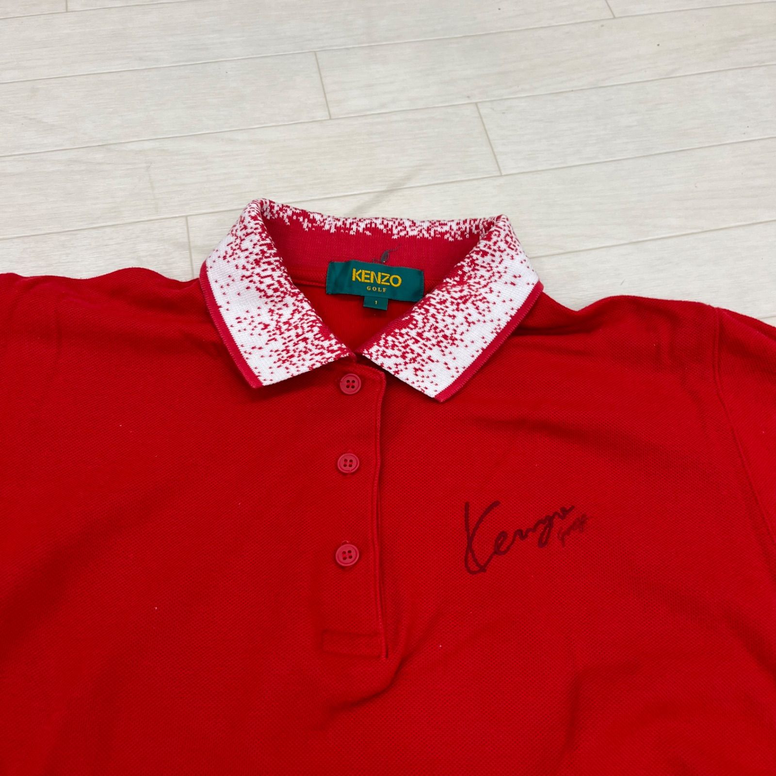 132◎ 日本製 KENZO GOLF ポロ シャツ ハーフボタン レッド レディース