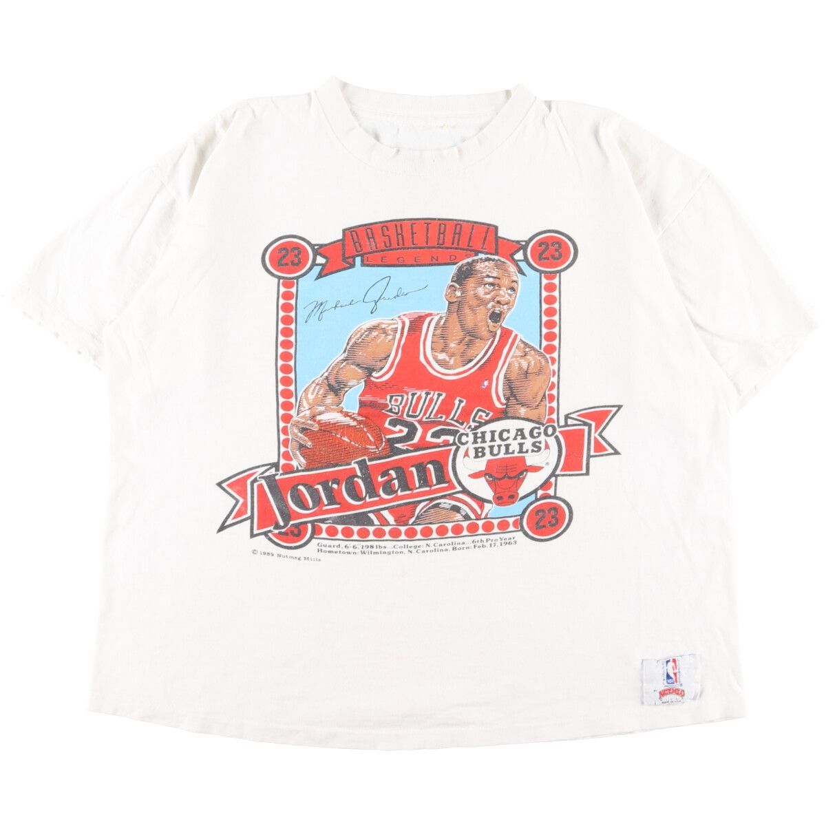 90年代 JAGGLE NBA CHICAGOBULLS シカゴブルズ MICHAEL JORDAN マイケルジョーダン プリントTシャツ USA製 メンズL ヴィンテージ /eaa360874