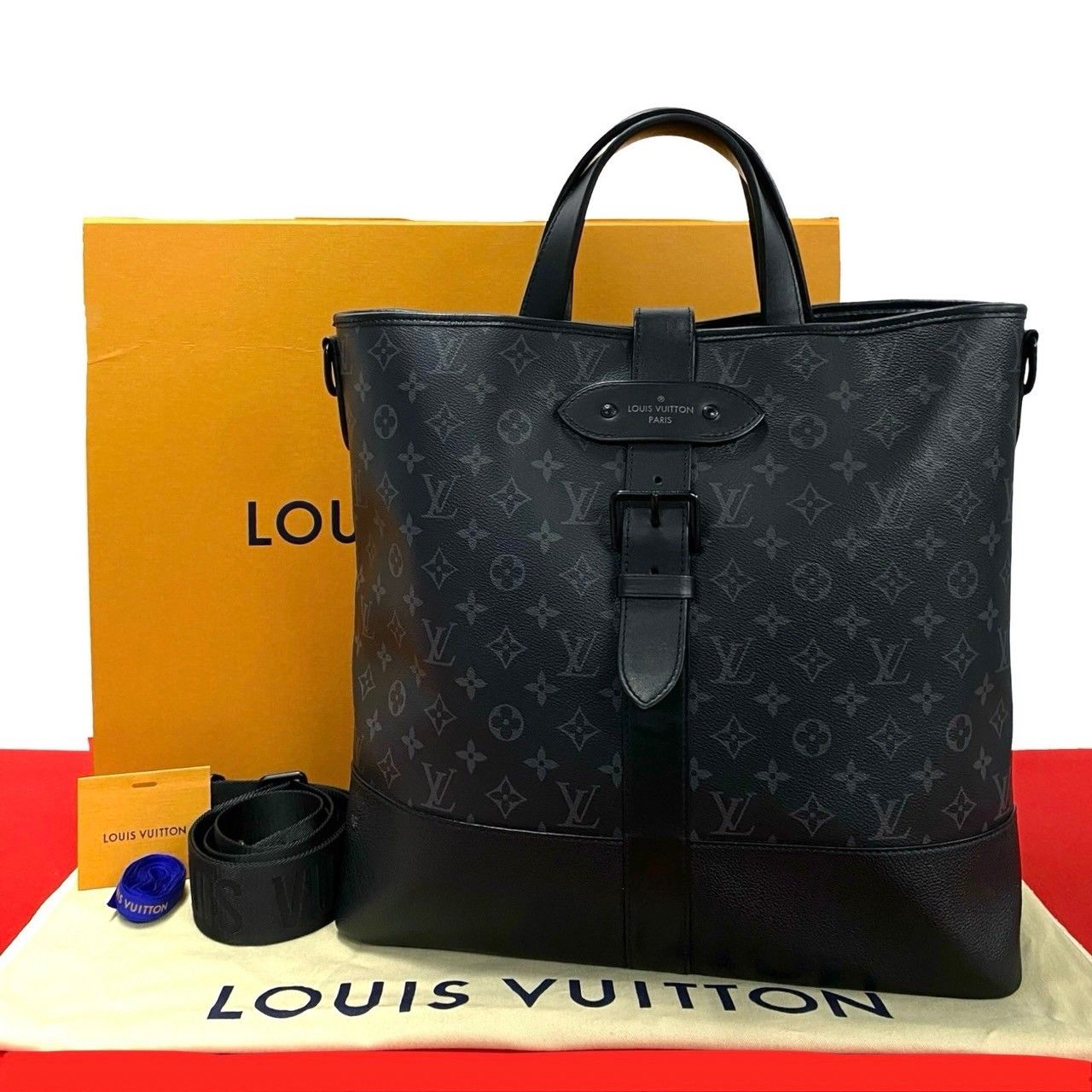 極 美品 箱 袋付き LOUIS VUITTON ルイヴィトン ソミュール モノグラム エクリプス レザー 2way ハンドバッグ ショルダーバッグ 黒 19873
