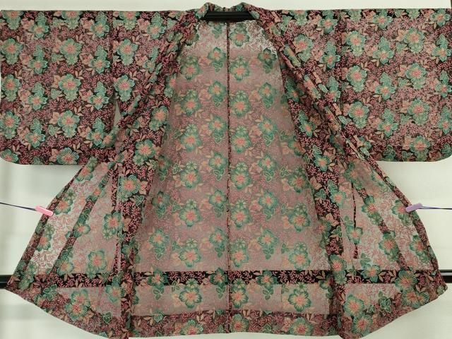 平和屋本店■極上　道中着　ロング丈　スリーシーズン　春夏秋　塵除け　縫取り　刺繍　紗　草花文　逸品　DZAA4643kh5 平和屋本店▽極上 道中着 ロング丈 スリーシーズン 春夏秋 塵除け 縫
