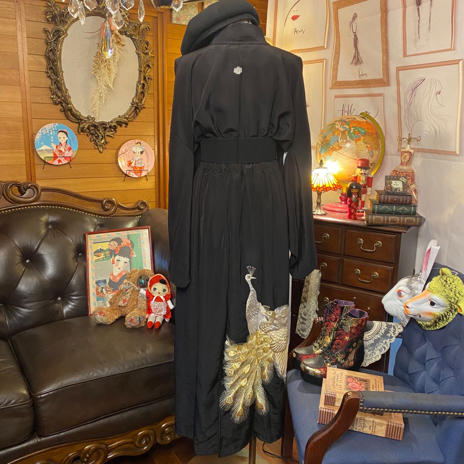和洋折衷 レトロ 古着 黒留袖 着物 和 モダン ハンドメイド リメイク 