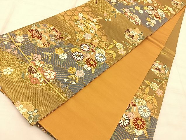 平和屋着物◎六通柄袋帯 唐織 花丸文 金糸 鈴乃屋扱い 正絹 逸品