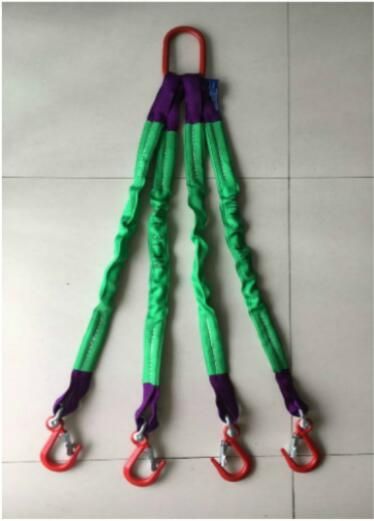 耐荷重2T 4本吊り ベルトスリング スリングベルト 作業用 荷吊り 合金鋼製フック付き リング付き ポリエステル製 1.0m