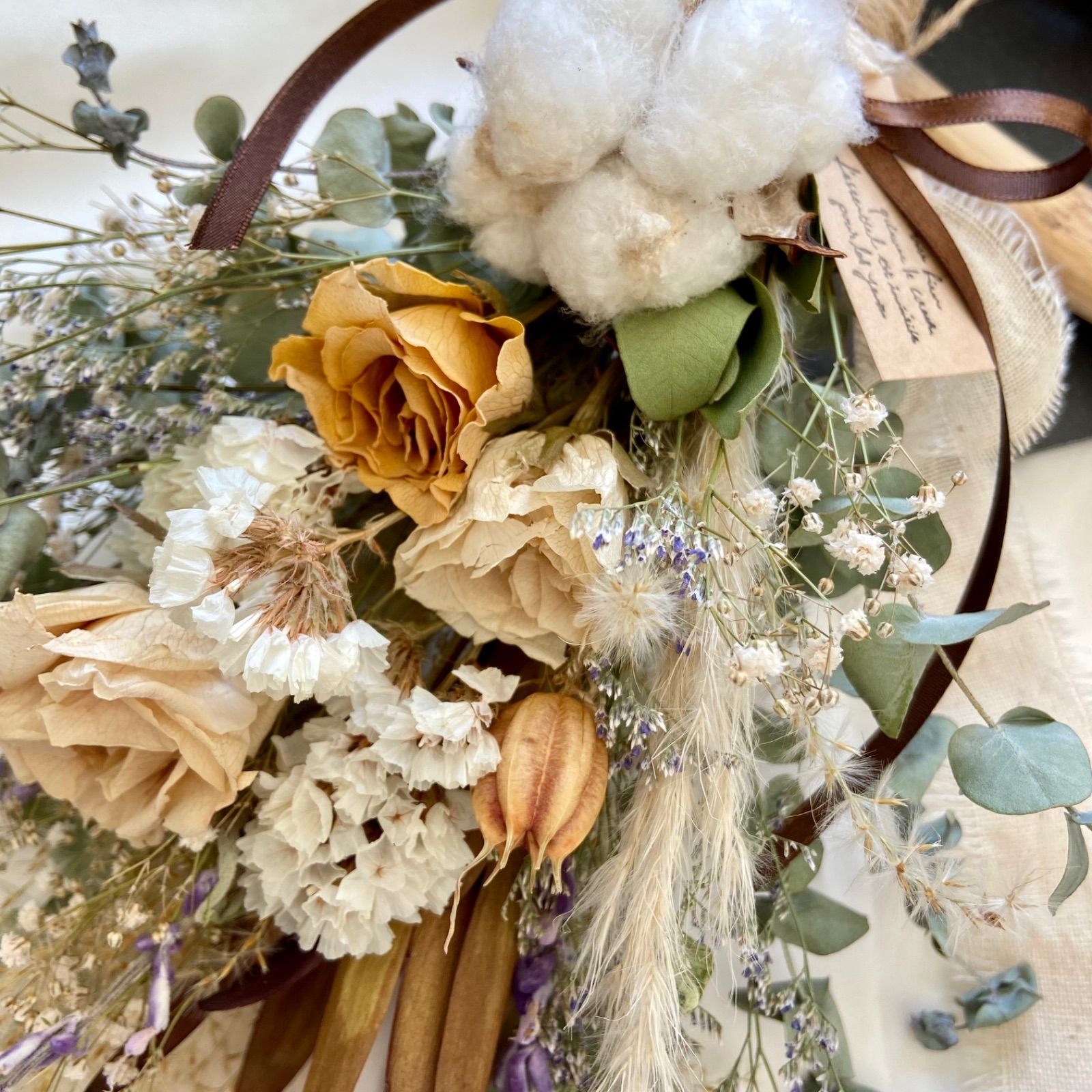 ドライフラワー スワッグ バラ リューカデンドロン コットンフラワー