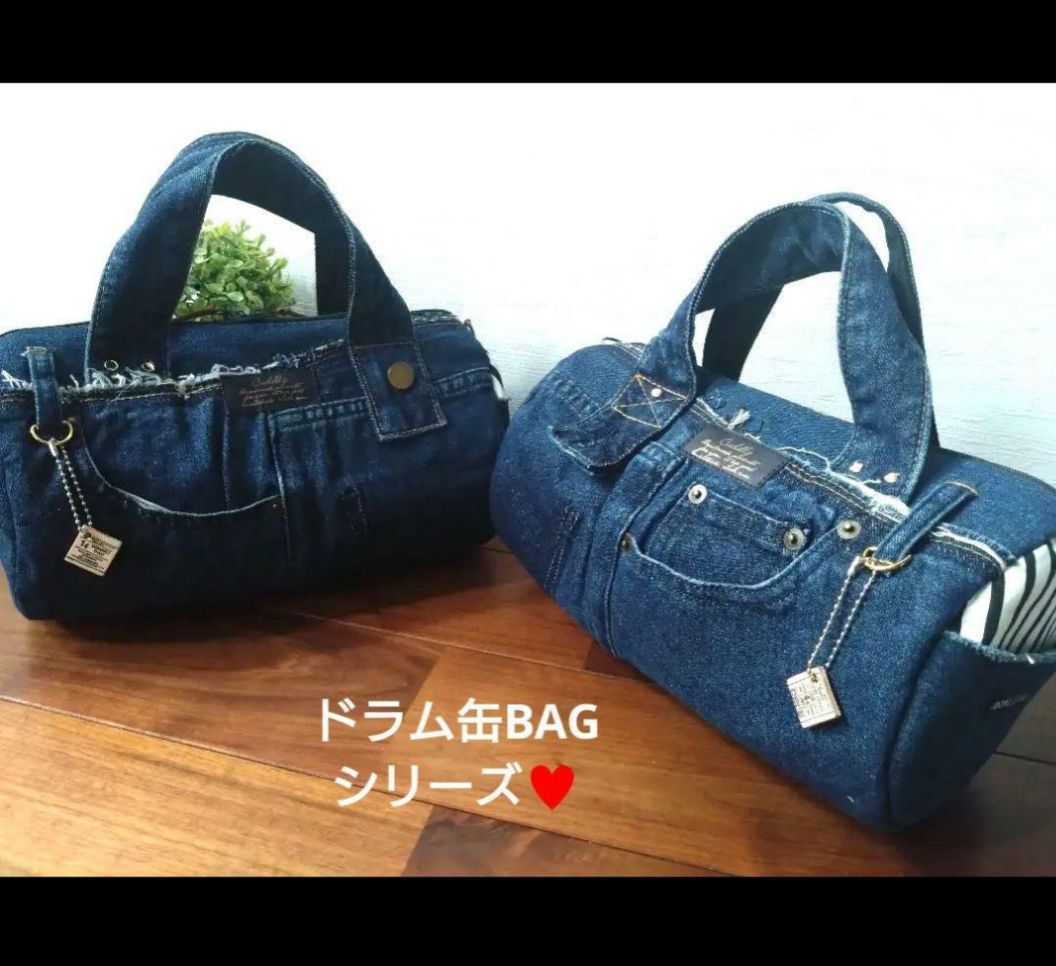 №702【DENIM❌️ドラム缶型ショルダーバッグ🩷】デニムリメイク