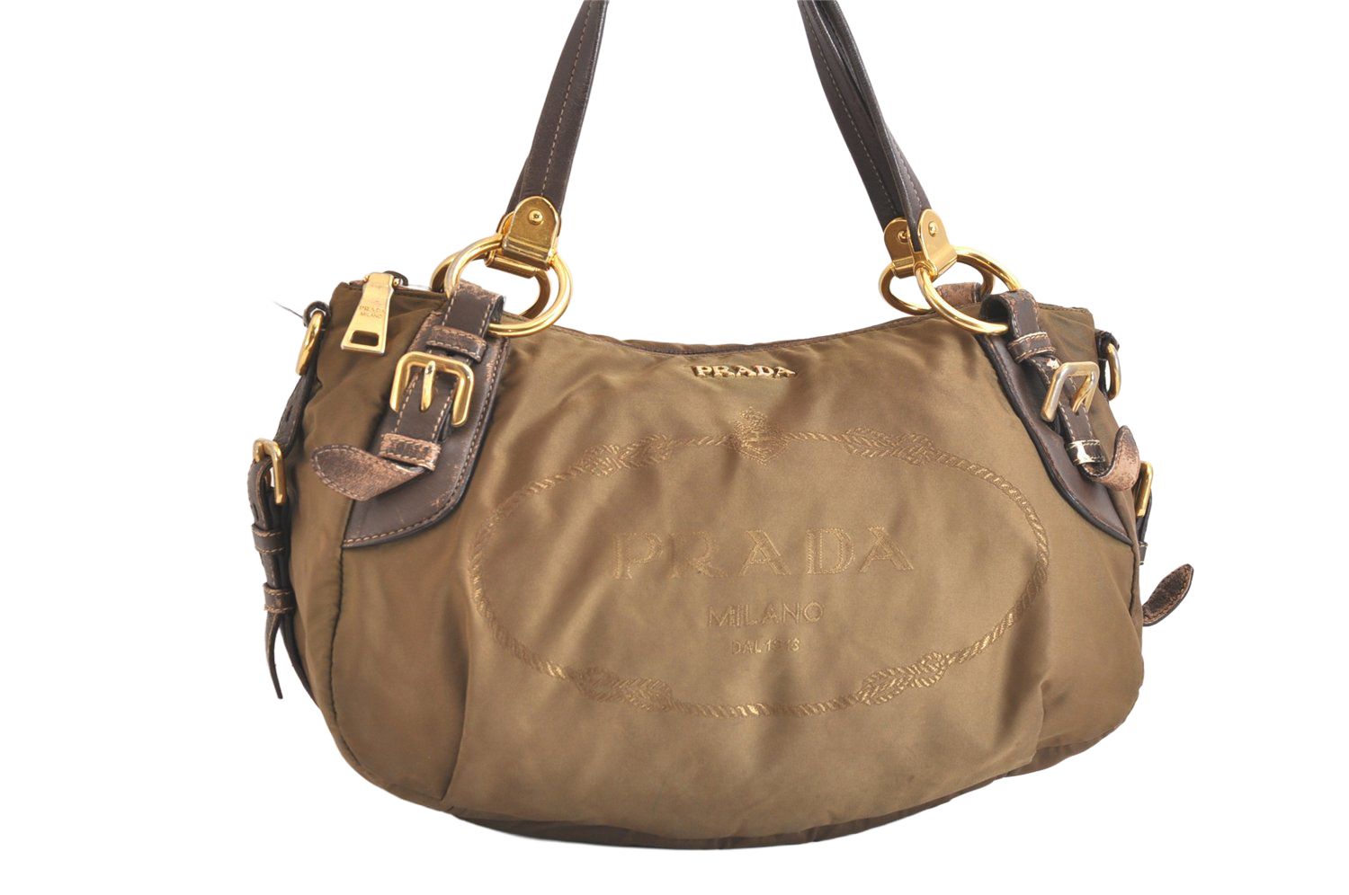 PRADA プラダ ヴィンテージ ナイロン レザー 2Way ショルダーハンドバッグ カーキ グリーン 2783N