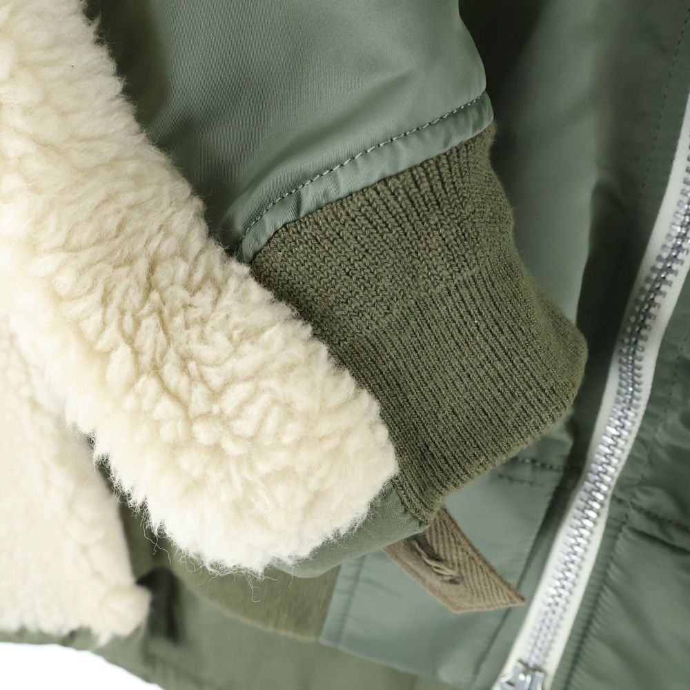 sacai アイボリー カーキ ボアニット　フリーサイズ Sacai (サカイ) 20SS Nylon Twill Faux Shearing Blouson