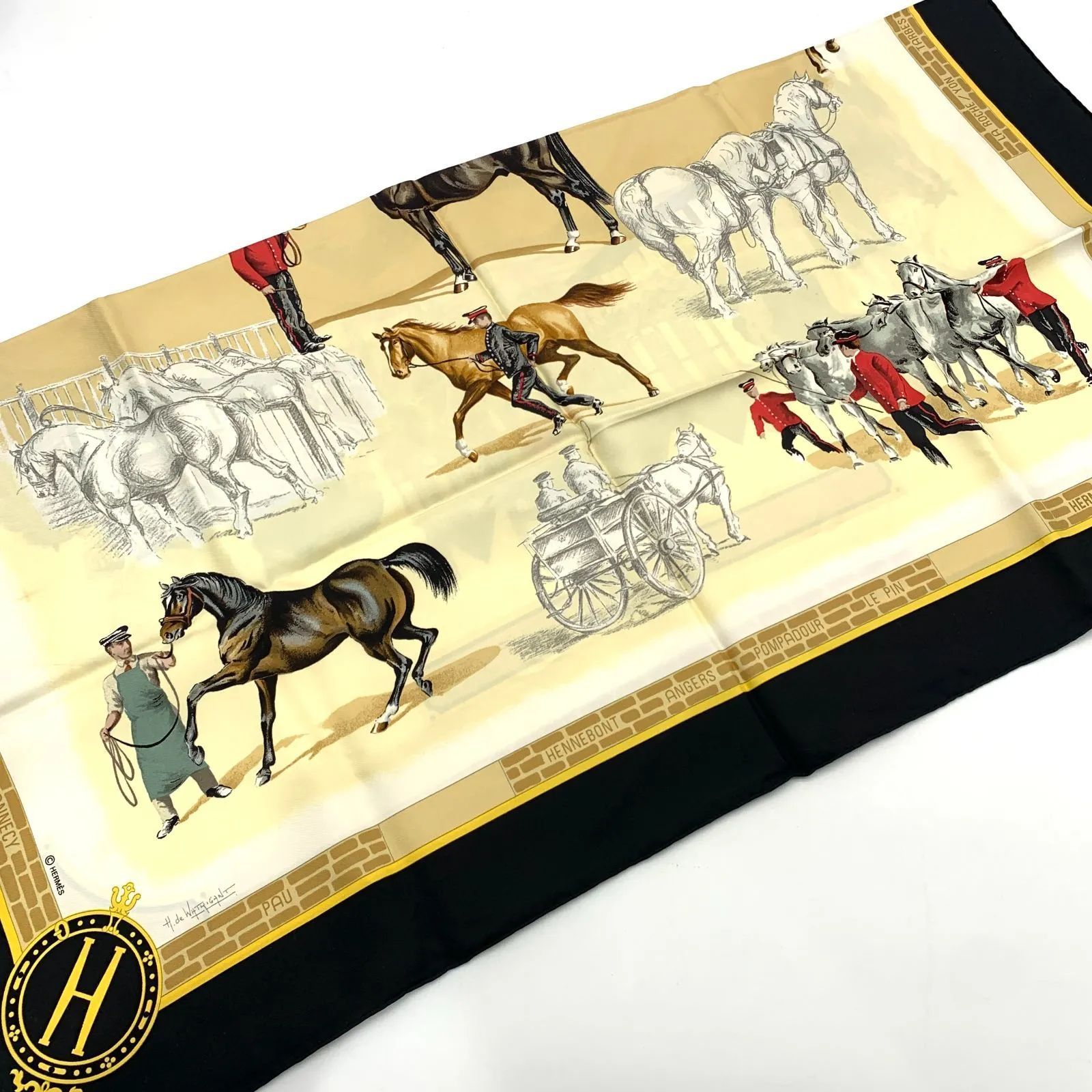 ▽HERMES/エルメス カレ90 スカーフ LES HARAS NATIONAUX 国立種馬飼育