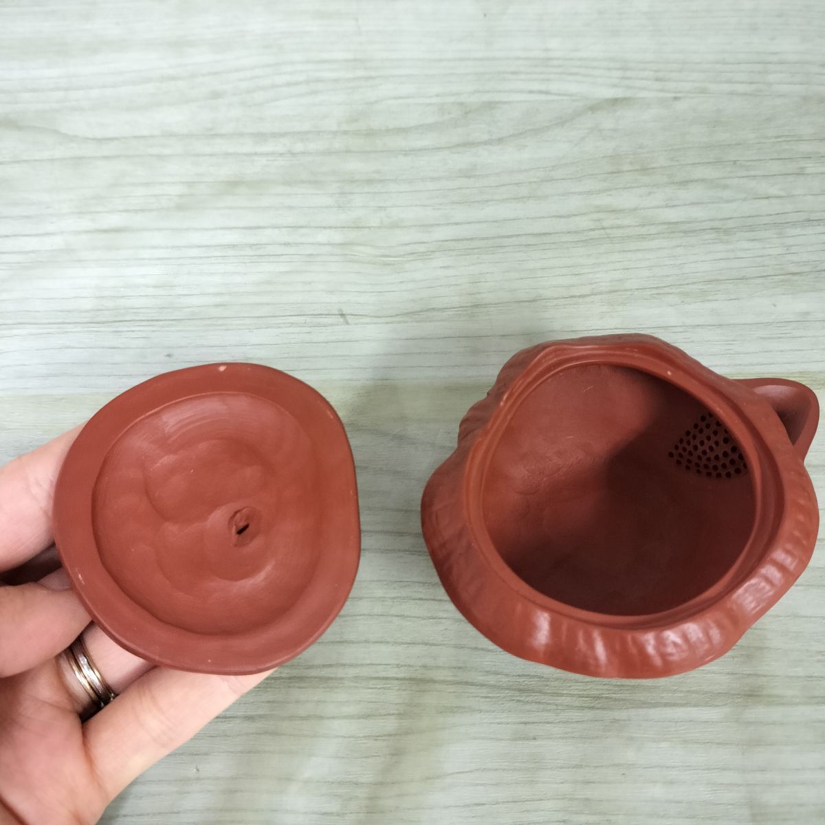 煎茶道 常滑焼 蓮に蛙 急須09 急須 宝瓶 常滑 木仙 蓮に蛙 茶器 煎茶道具 9.5x8x5.5cm 300056
