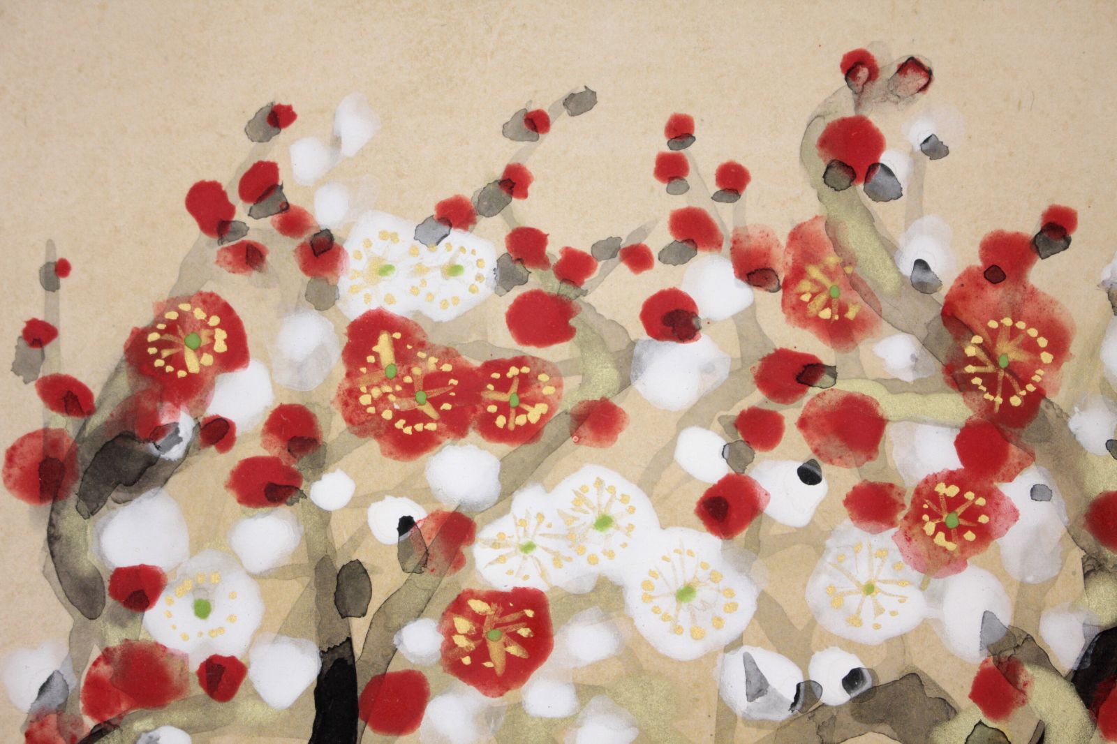 月岡榮貴 「紅白梅」 日本画 絵画 月岡榮貴 『紅白梅』 日本画 - 北海道画廊