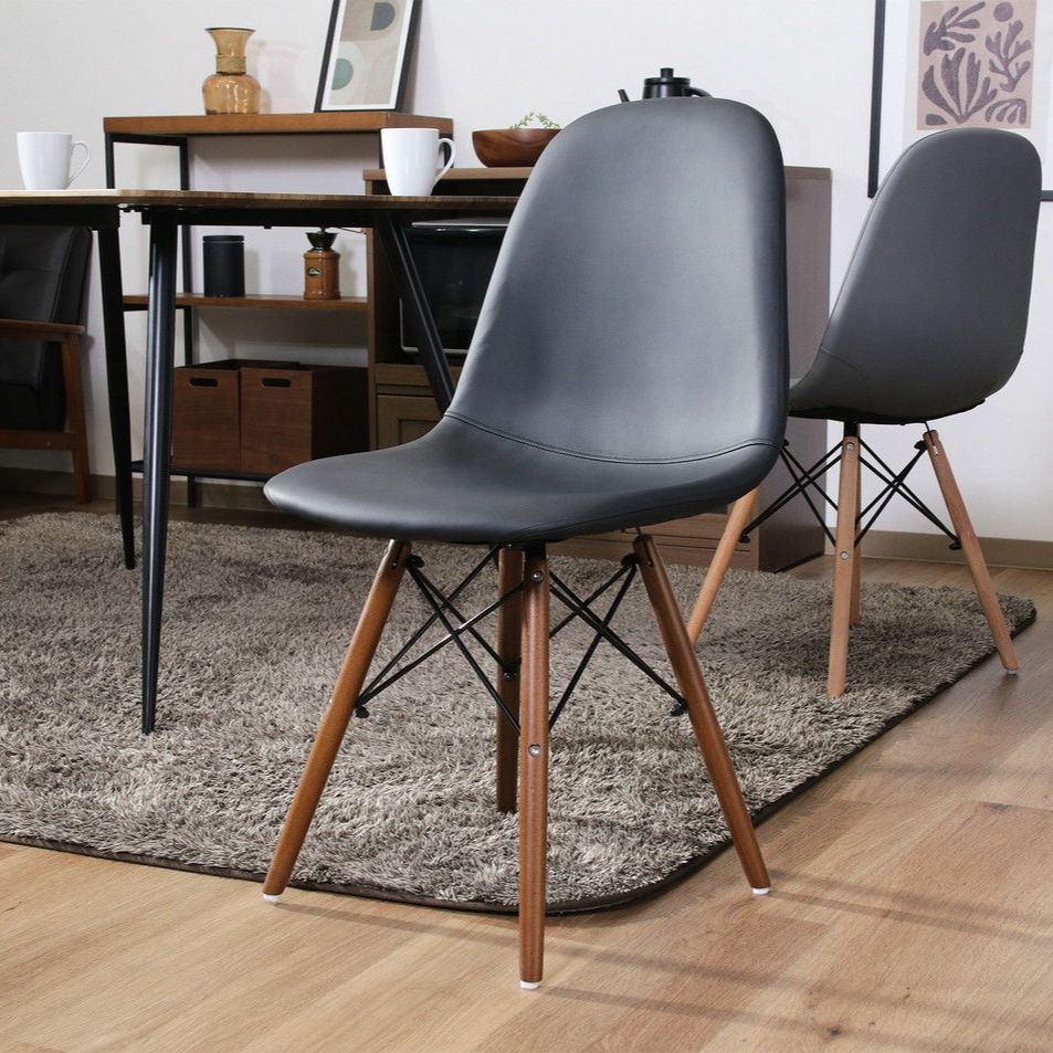 ♪ ２脚セット レザー調 イームズチェア ブラック ダイニングチェア ダイニング