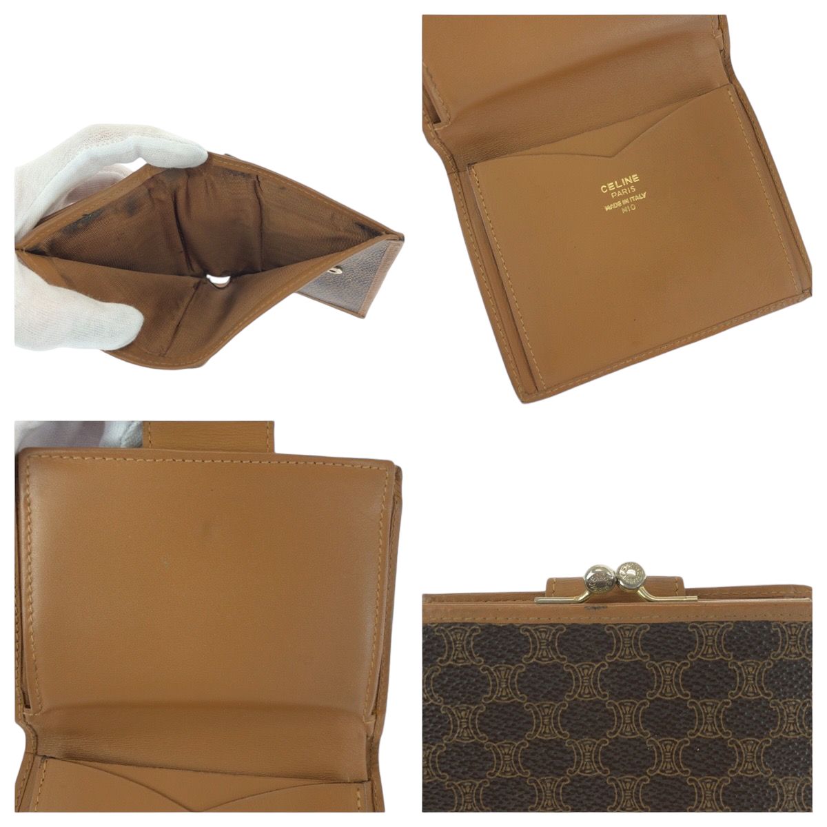 CELINE マカダム PVC 長財布 がま口 茶 ゴールド金具 M10 CELINE セリーヌ ヴィンテージ マカダム ブラウン ゴールド金具 PVC
