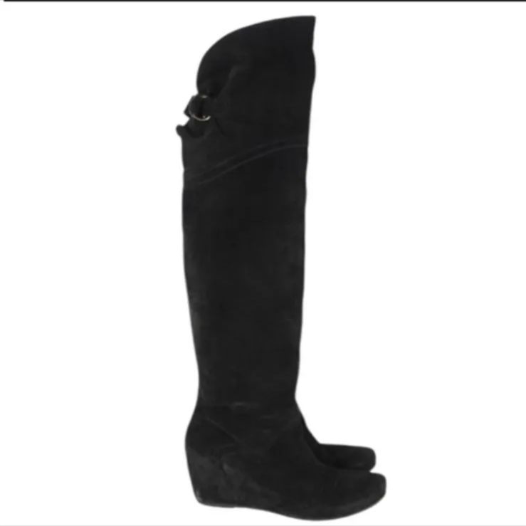 LAVORAZIONE ARTIGIANA ラボラツィオーネアルティッジャーナ スエード ニーハイブーツ 23.5cm ブラック スエード