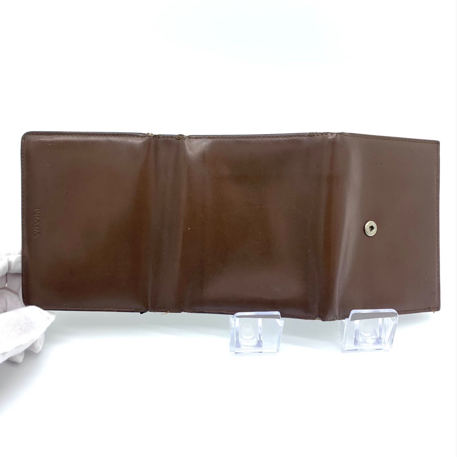ー品販売  PRADA メルカリ - ブラウン ユニセックス コンパクトウォレット 財布 三つ折り レザー 小物