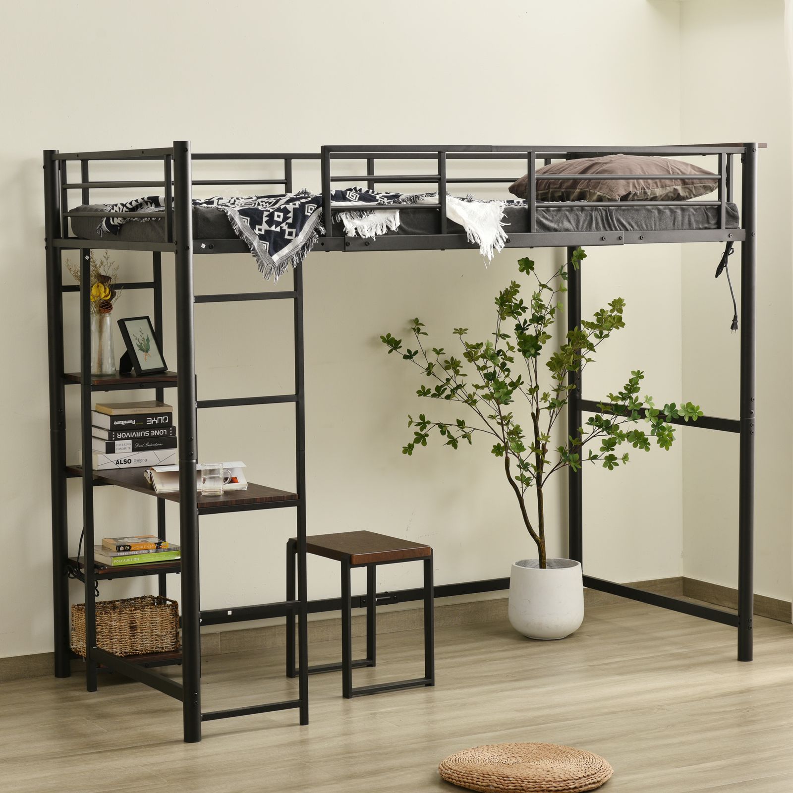 ロフトベッド パイプベッド シングル 【耐荷重150kg/高さ130cm/宮棚