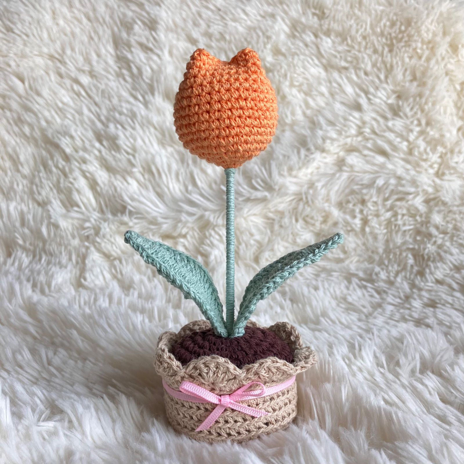 チューリップ コットンフラワー 枯れない花 鉢植え 手編み かぎ針編み