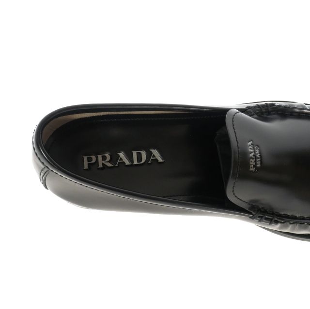 プラダ PRADA ブラッシュドレザー ローファー 靴 8 ブラック 黒