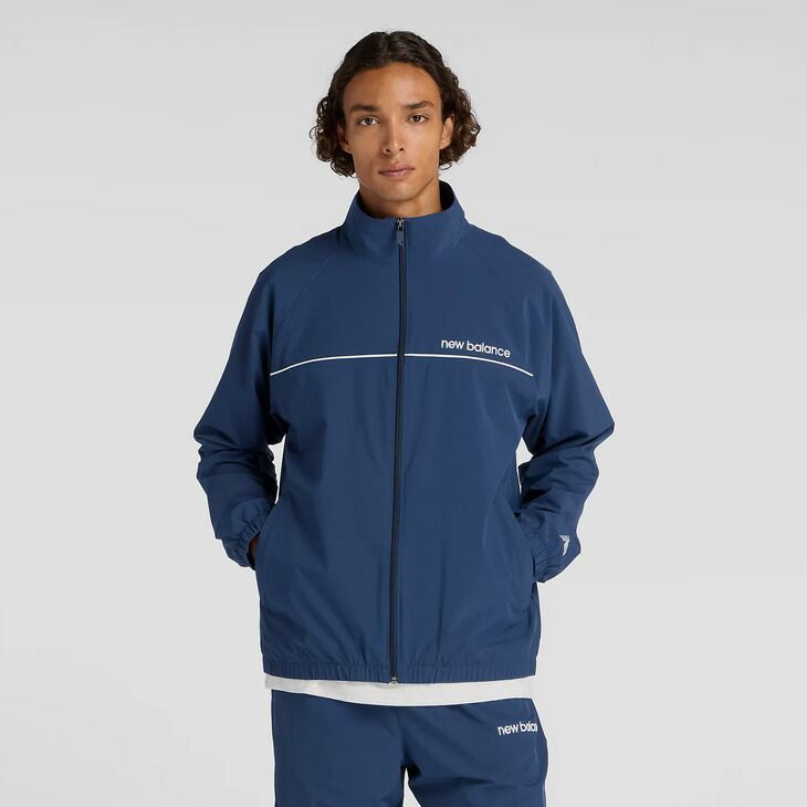 ニュー ンス ウインドブレーカー メンズ 上下 Newbalance ウーブン 裏メッシュ ジャケット ロングパンツ セットアップ トラックスーツ トレーニング スポーツウェア 上下組 メンズウエア 紺 服 NN