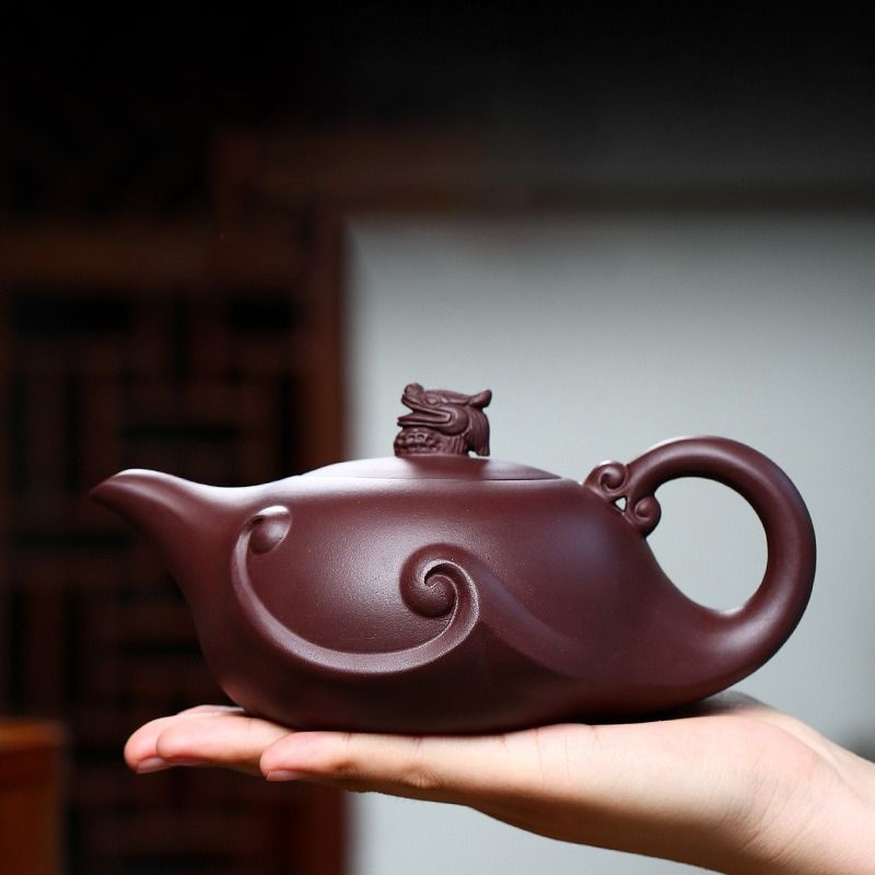 Amazon | 中国古美術宜興原鉱黑金刚泥 パンダと竹葉紋紫砂壺底款:蒋蓉