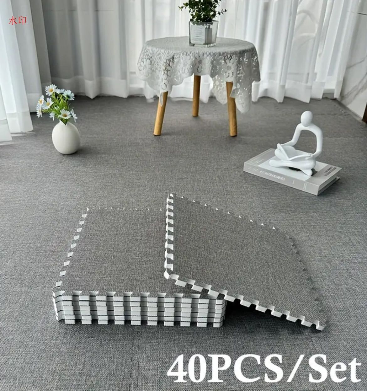 ジョイントマット マット 大判 インテリア 3畳 4畳 6畳 厚手 30x30cm 40枚 リネンフォームプレイマット インターロッキングカーペットスクエア ソフトパズルフォームマット 床保護ヨガフィットネスワークアウト用 EVA フォームタイル ダークグレー