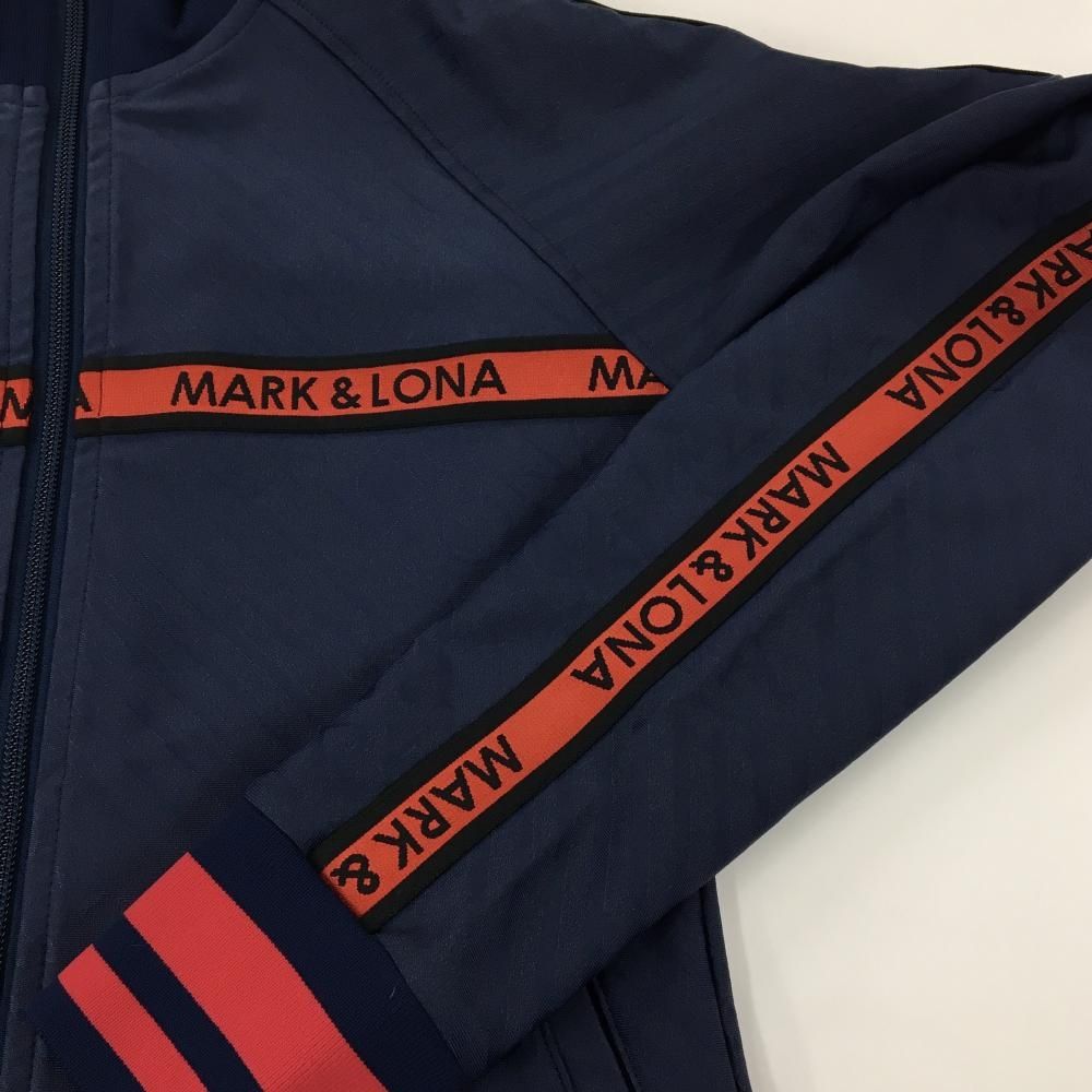 超 マークアンドロナ ブルゾン ネイビー×レッド 斜めロゴ総柄地模様 バックロゴ レディース 36 S ゴルフウェア MARK＆LONA LLC-HASEGAWATOSO_COM