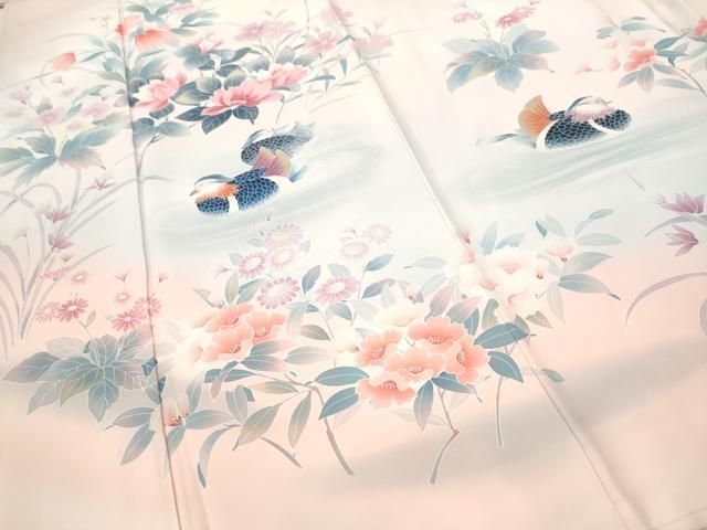 平和屋着物▽染色作家 安達華生 訪問着 鴛鴦草花文 暈し染め