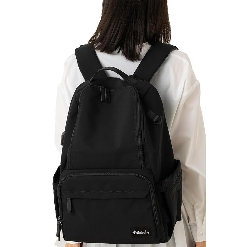 Ponbaby 27L ツインズマザーズリュック 大容量 マザーズリュック マザーズバッグ リュック 軽量 多機能 USBポート付き 出産祝い プレゼント オールブラック
