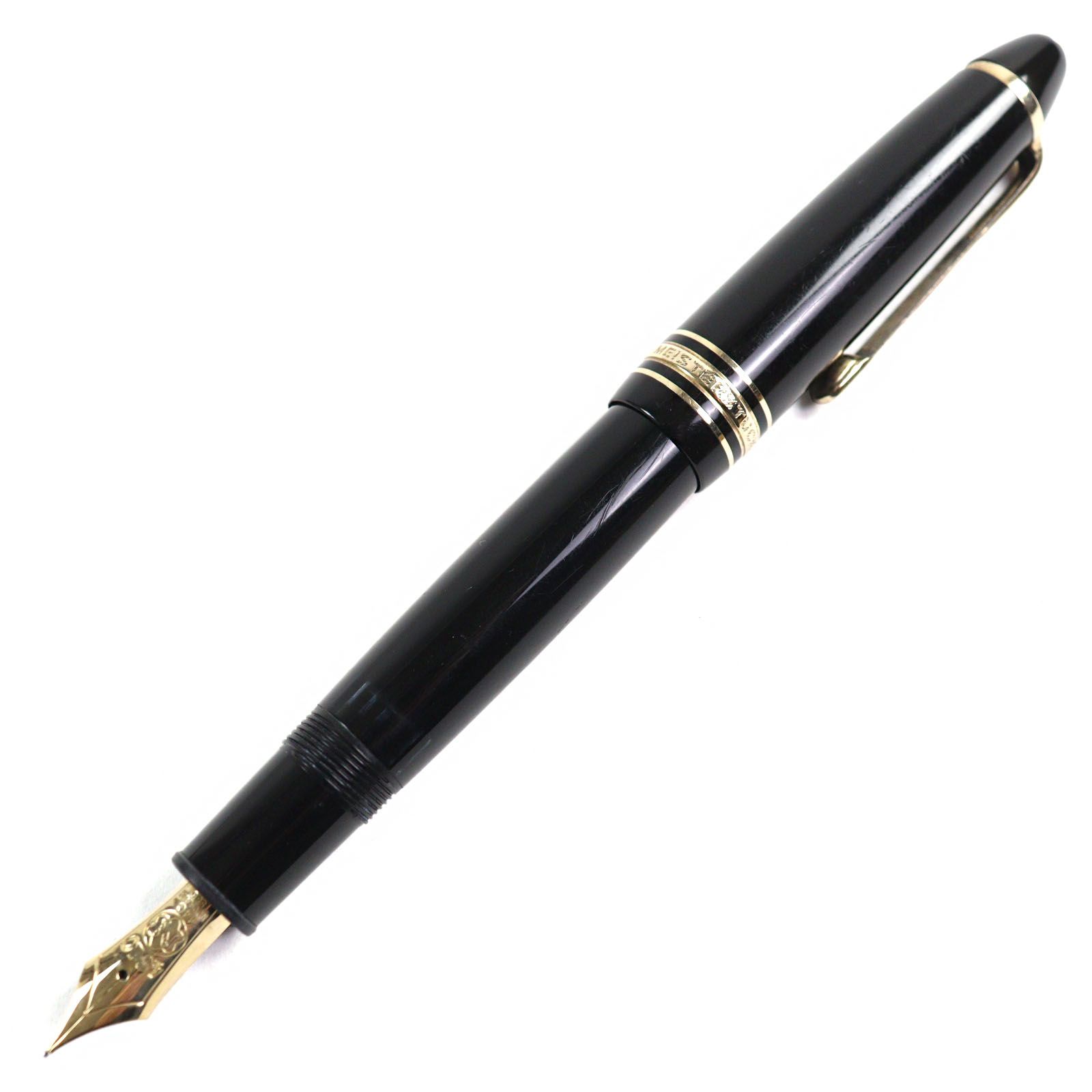 ○MONTBLANC モンブラン マイスターシュテュック No.146 ペン先14K Fニブ ロゴ刻印 ホワイトスター 吸引式 万年筆 ブラック ゴールド ドイツ製