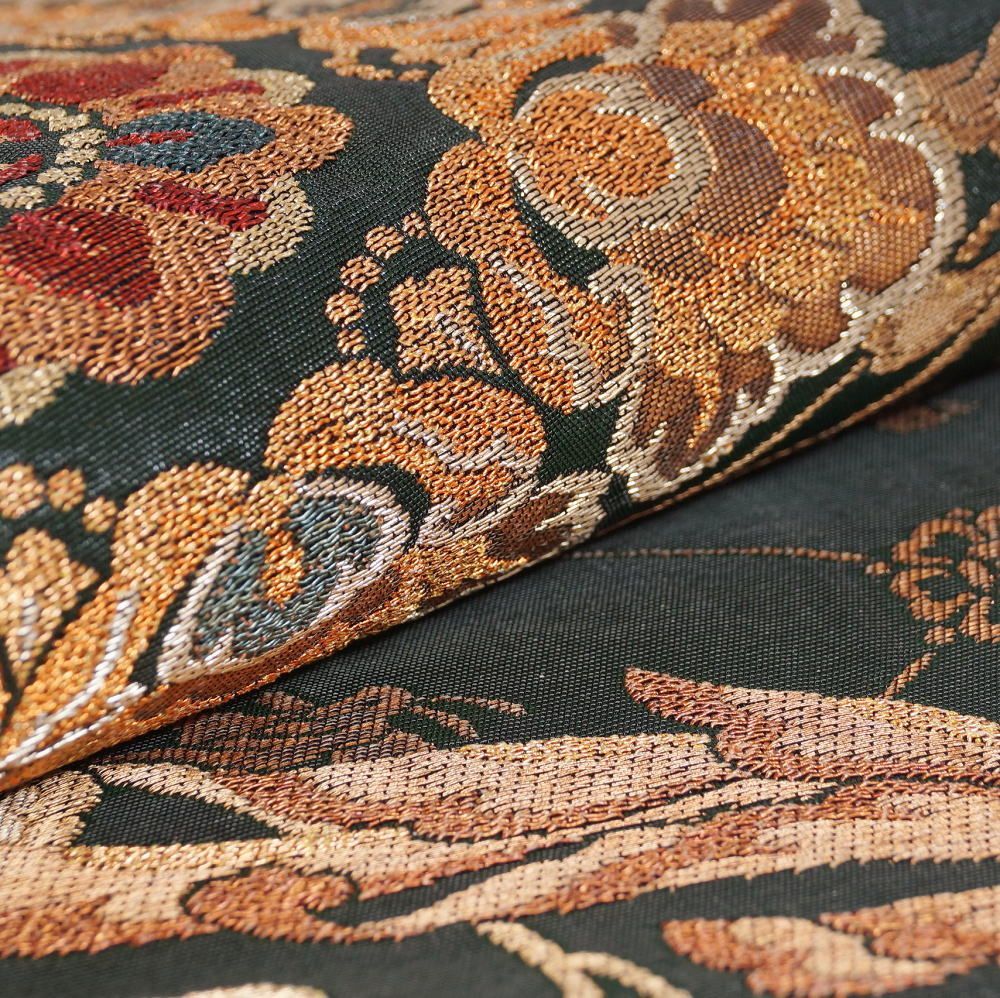 袋帯 西陣 紋屋井関 御寮織 華文に鳳凰・唐花模様 深緑色 金糸  